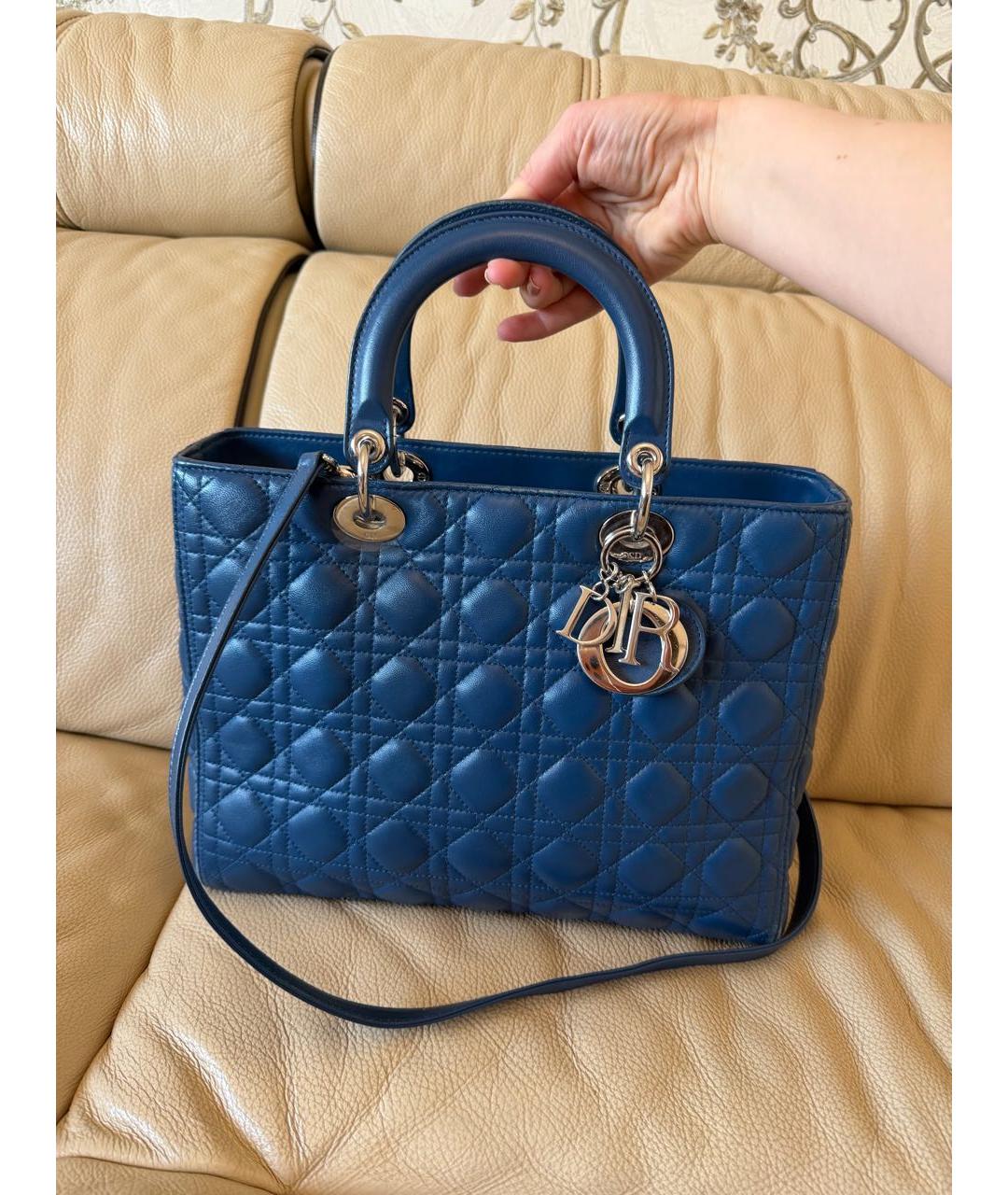 CHRISTIAN DIOR Синяя кожаная сумка тоут, фото 2