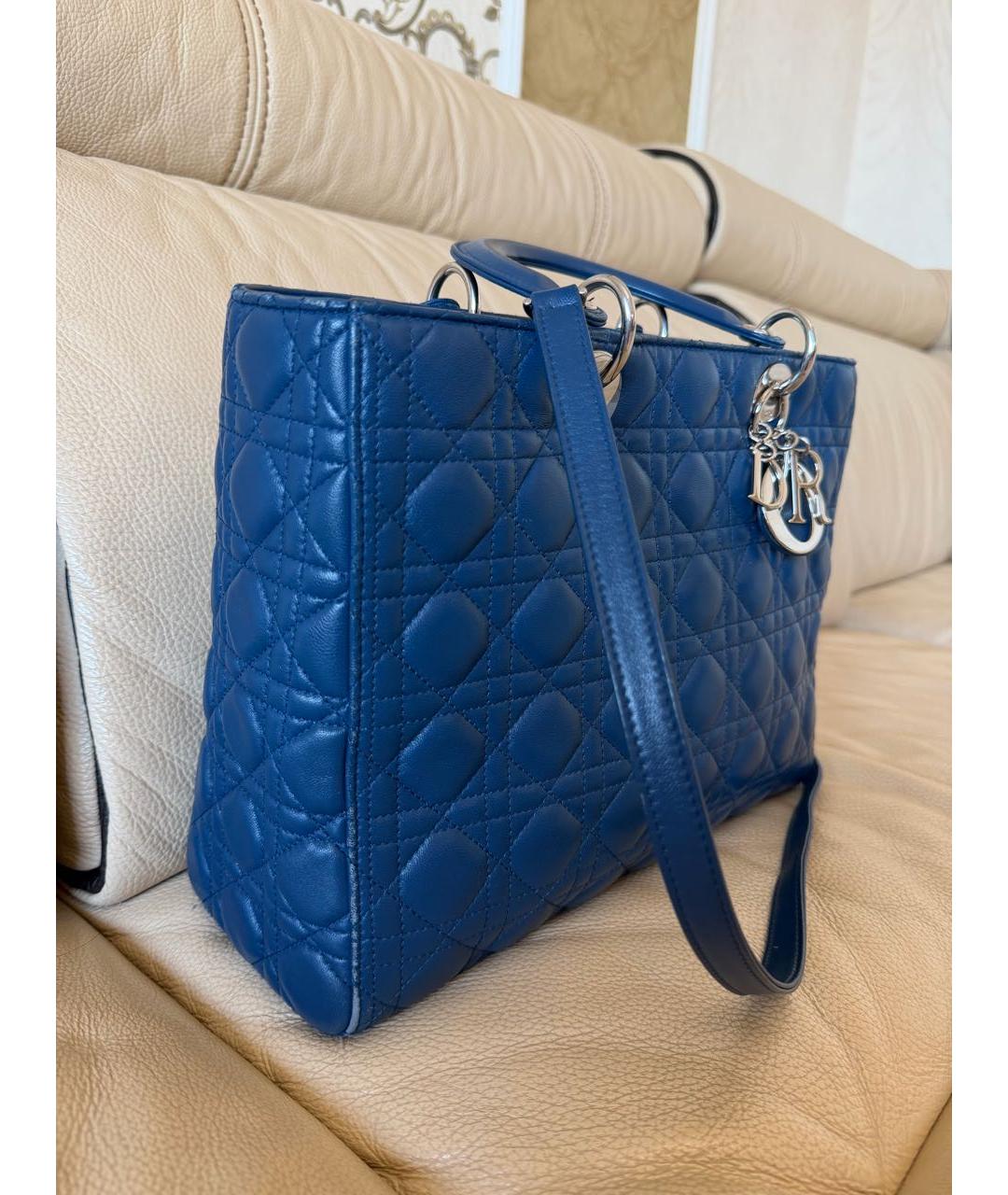 CHRISTIAN DIOR Синяя кожаная сумка тоут, фото 3