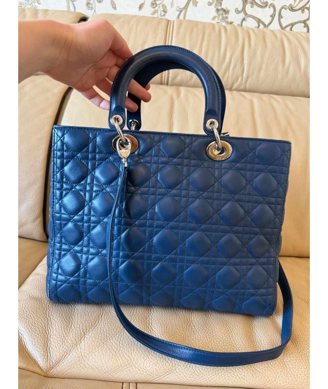 CHRISTIAN DIOR Синяя кожаная сумка тоут, фото 4