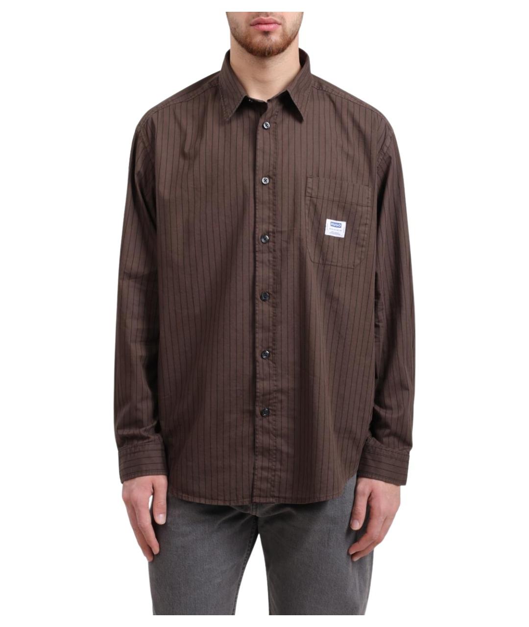 HUGO Коричневая хлопковая кэжуал рубашка, фото 1