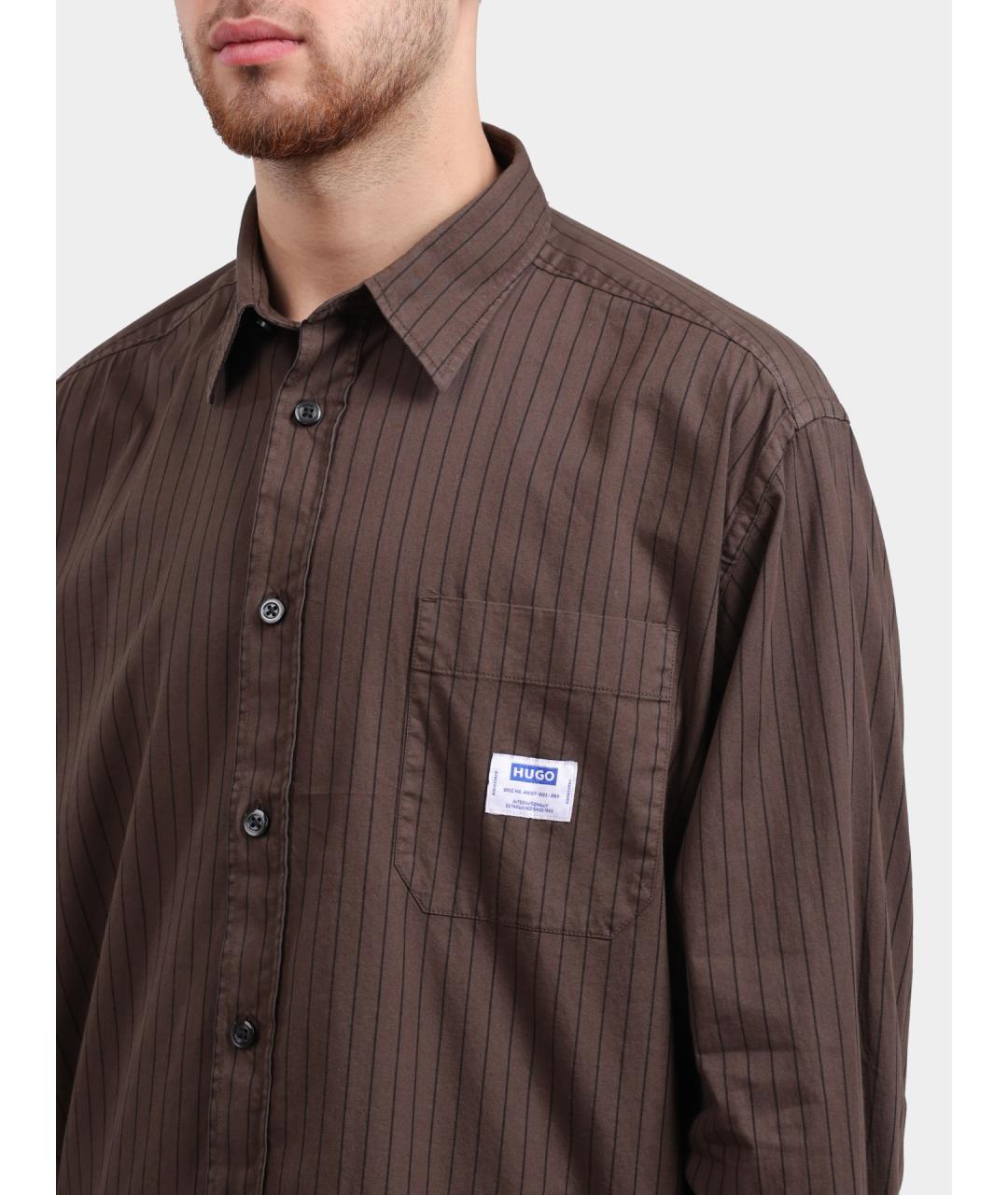 HUGO Коричневая хлопковая кэжуал рубашка, фото 4