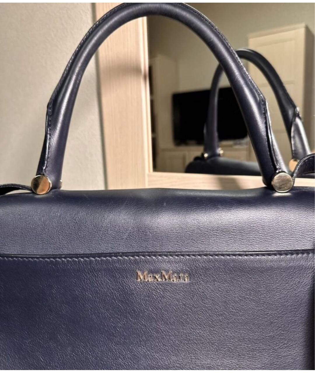 MAX MARA Темно-синяя кожаная сумка через плечо, фото 3