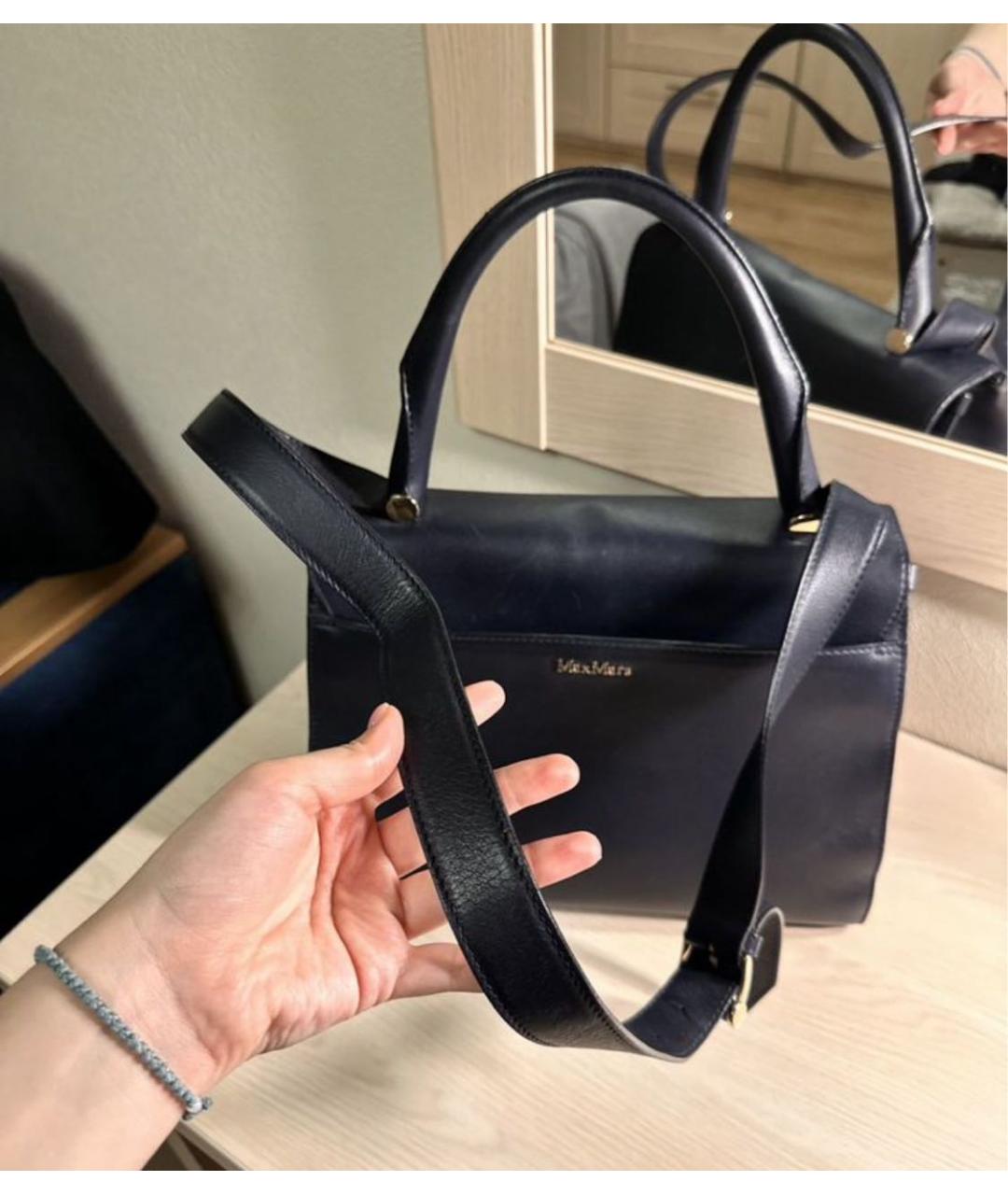 MAX MARA Темно-синяя кожаная сумка через плечо, фото 4