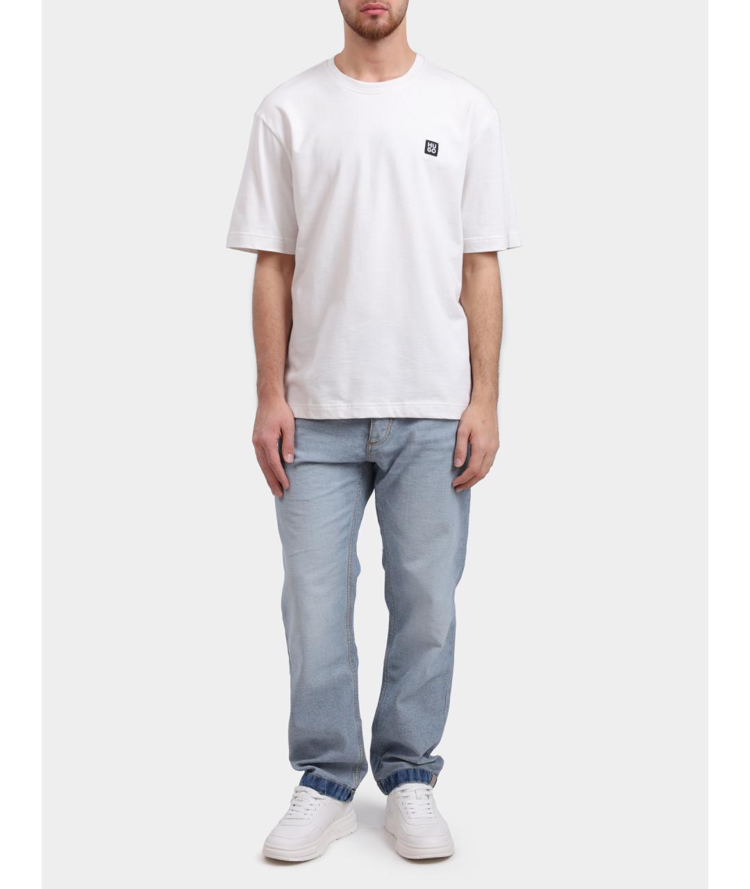 HUGO Голубые хлопковые прямые джинсы, фото 2