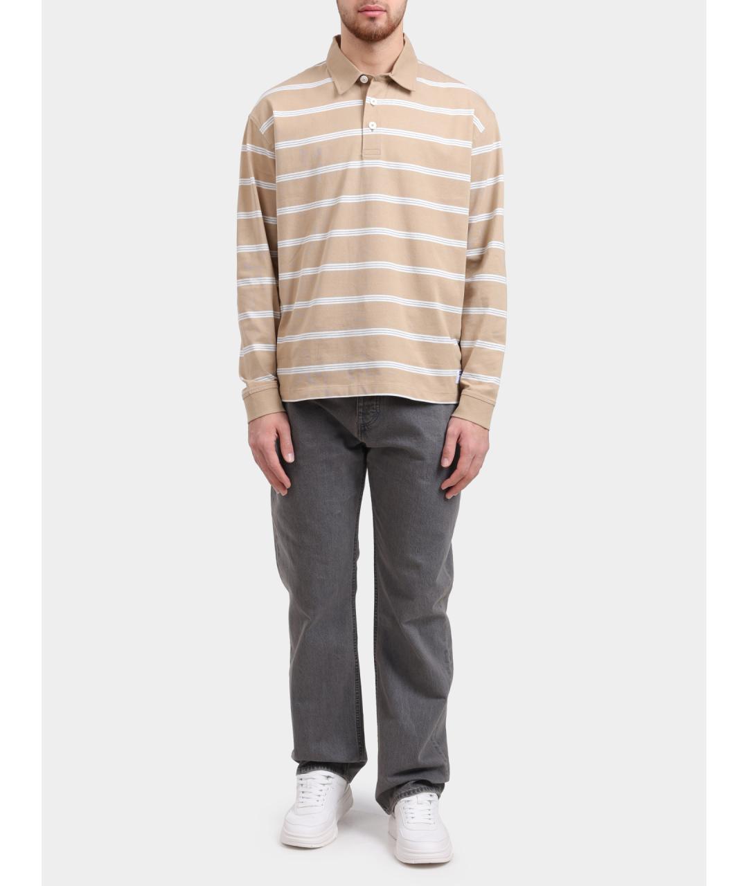 HUGO Бежевое хлопковое поло с длинным рукавом, фото 2