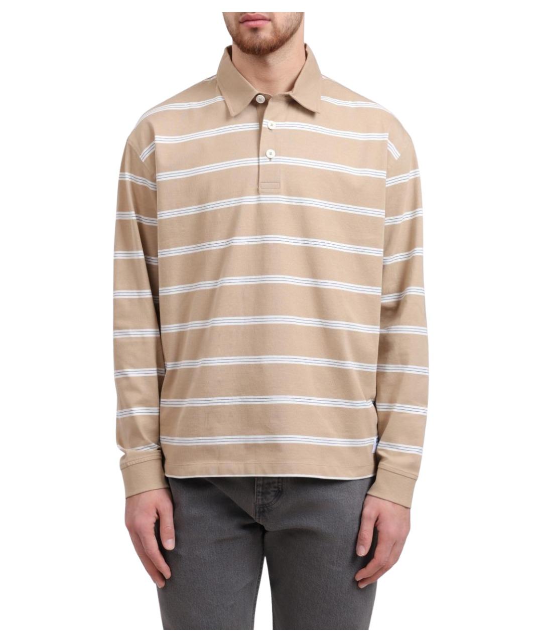 HUGO Бежевое хлопковое поло с длинным рукавом, фото 1