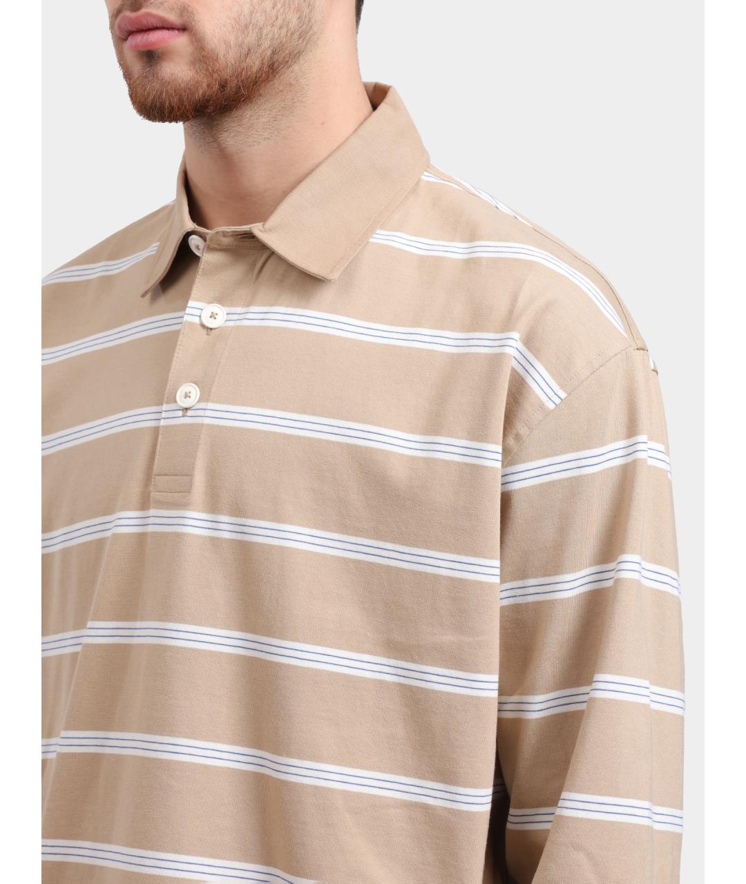 HUGO Бежевое хлопковое поло с длинным рукавом, фото 4
