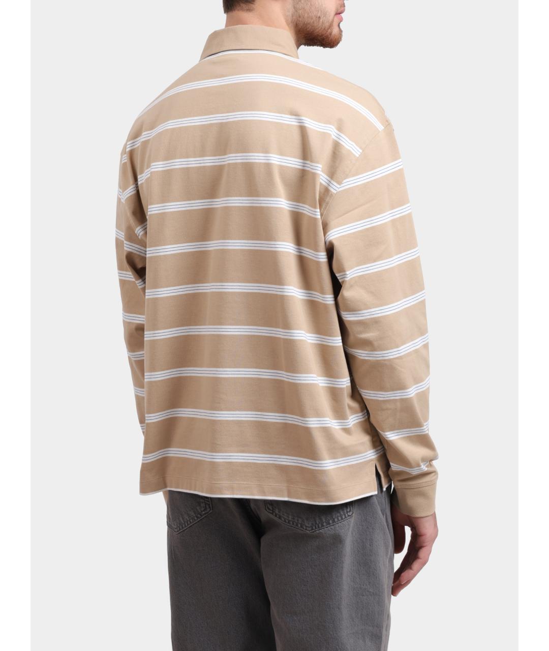 HUGO Бежевое хлопковое поло с длинным рукавом, фото 5