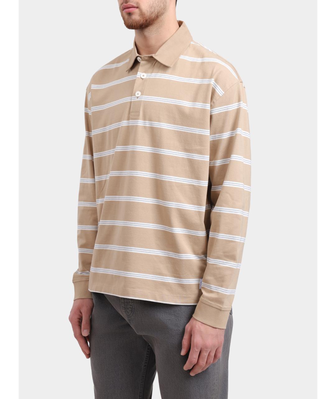 HUGO Бежевое хлопковое поло с длинным рукавом, фото 3