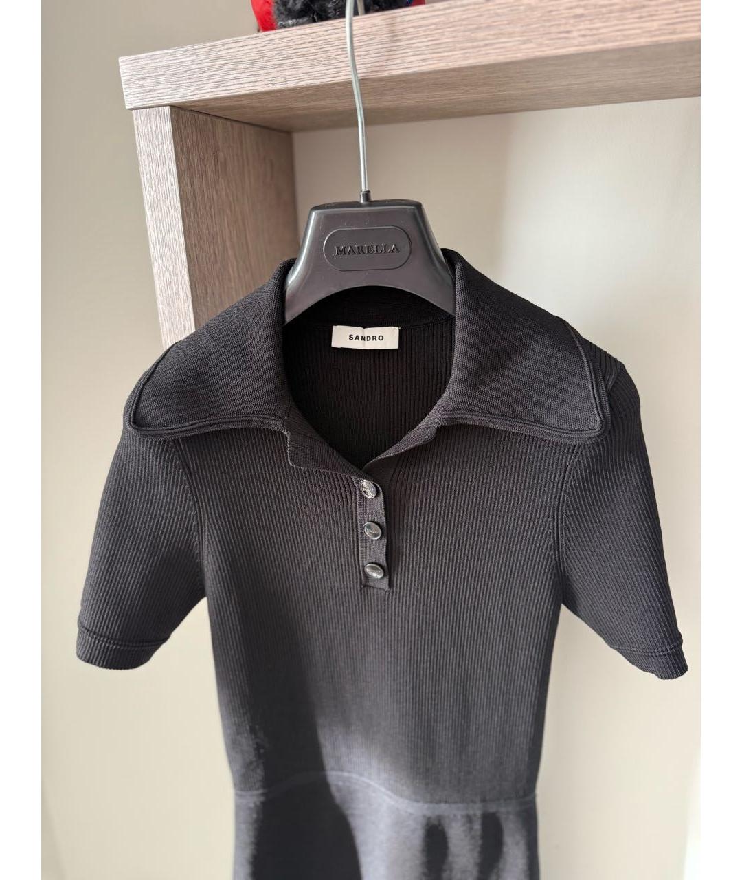 SANDRO Черное вискозное повседневное платье, фото 2