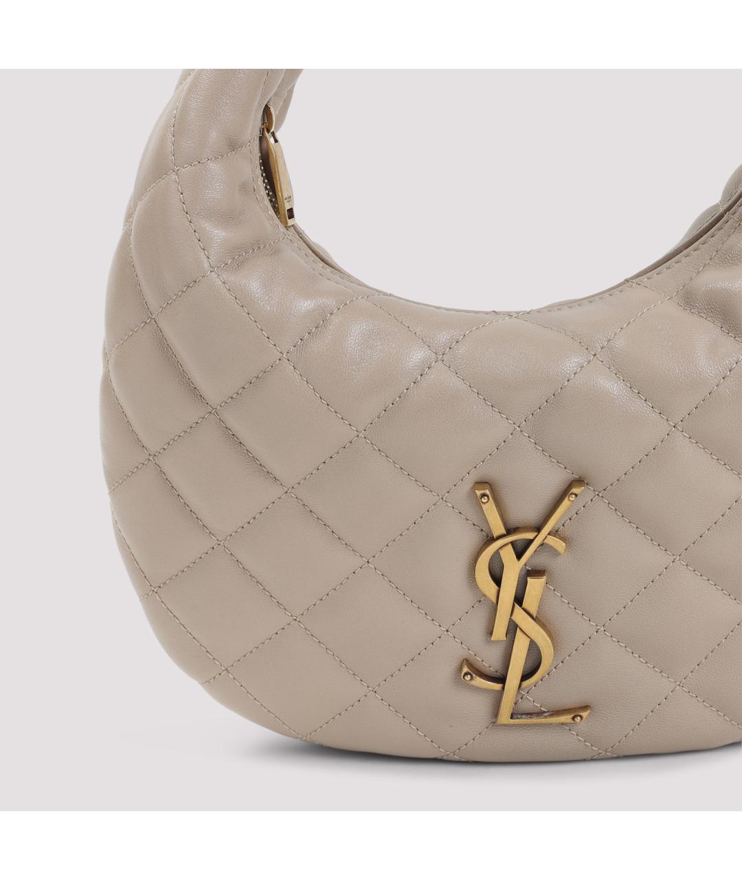 SAINT LAURENT Бежевая кожаная сумка с короткими ручками, фото 3