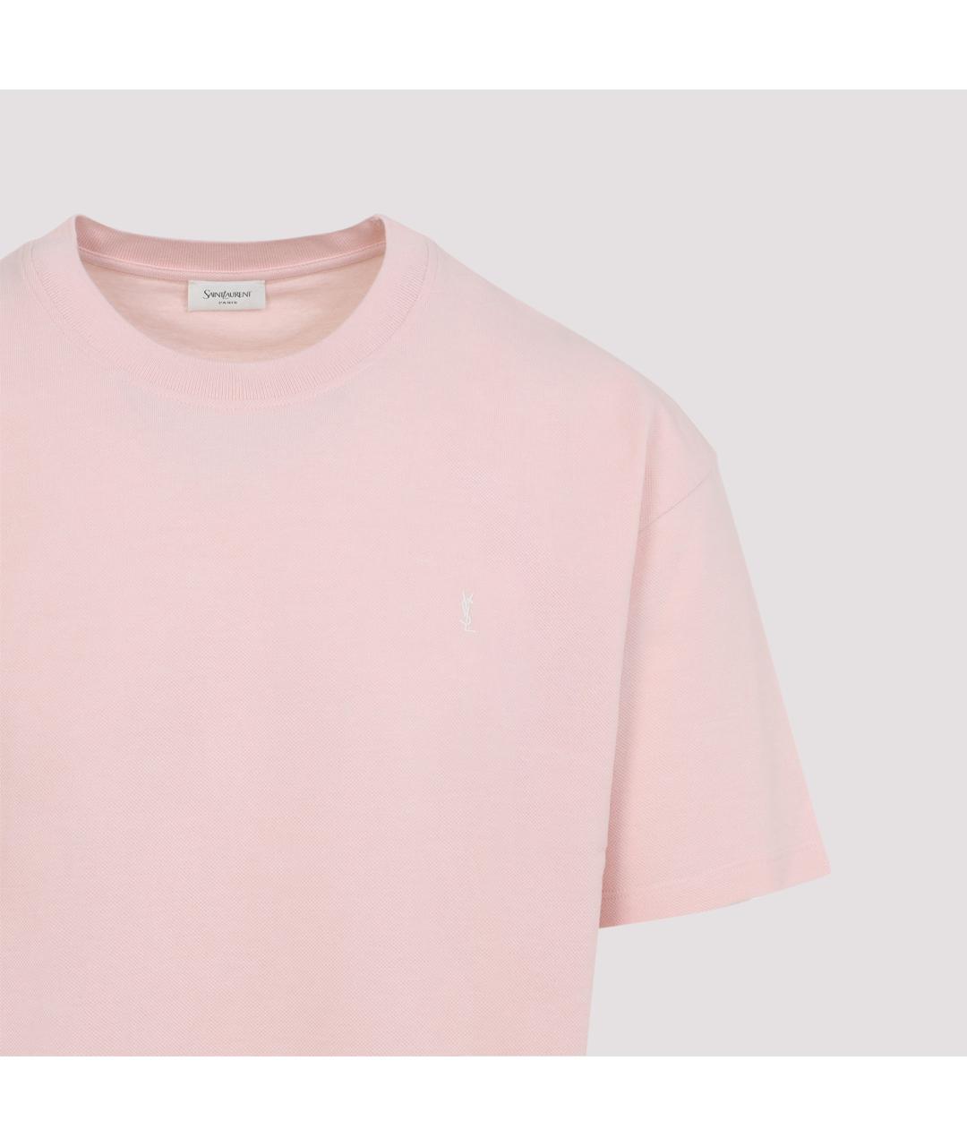 SAINT LAURENT Розовая хлопковая футболка, фото 3
