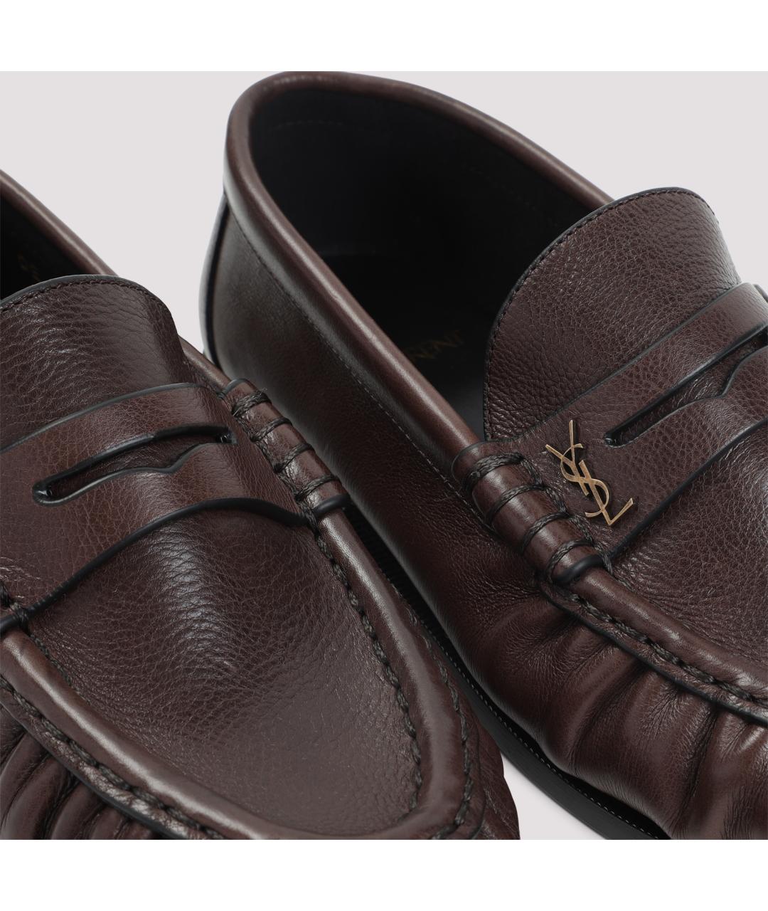 SAINT LAURENT Коричневые кожаные лоферы, фото 4