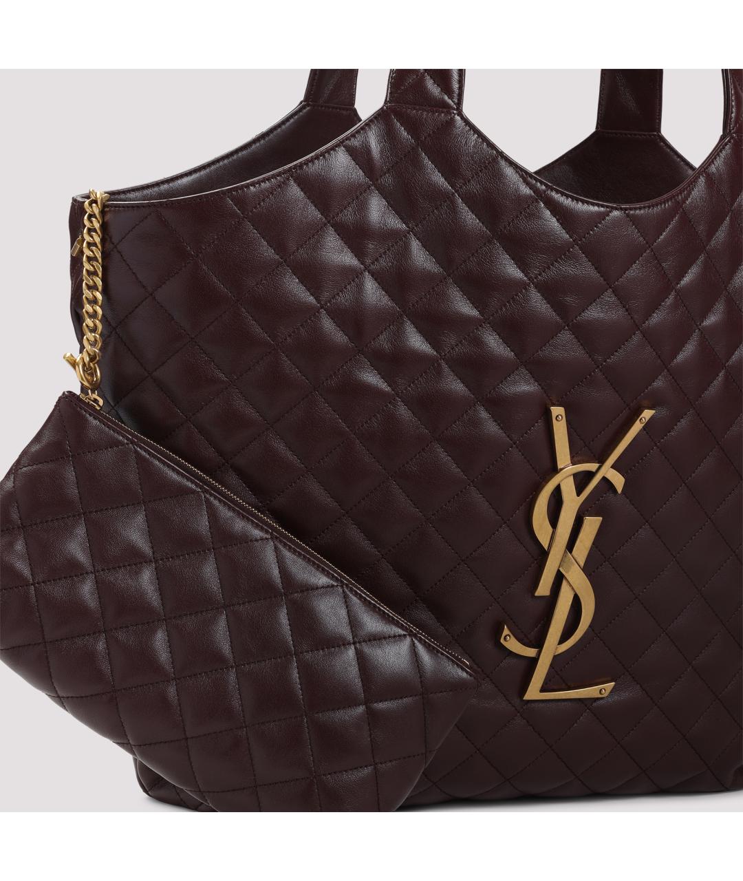 SAINT LAURENT Бордовая кожаная сумка тоут, фото 3