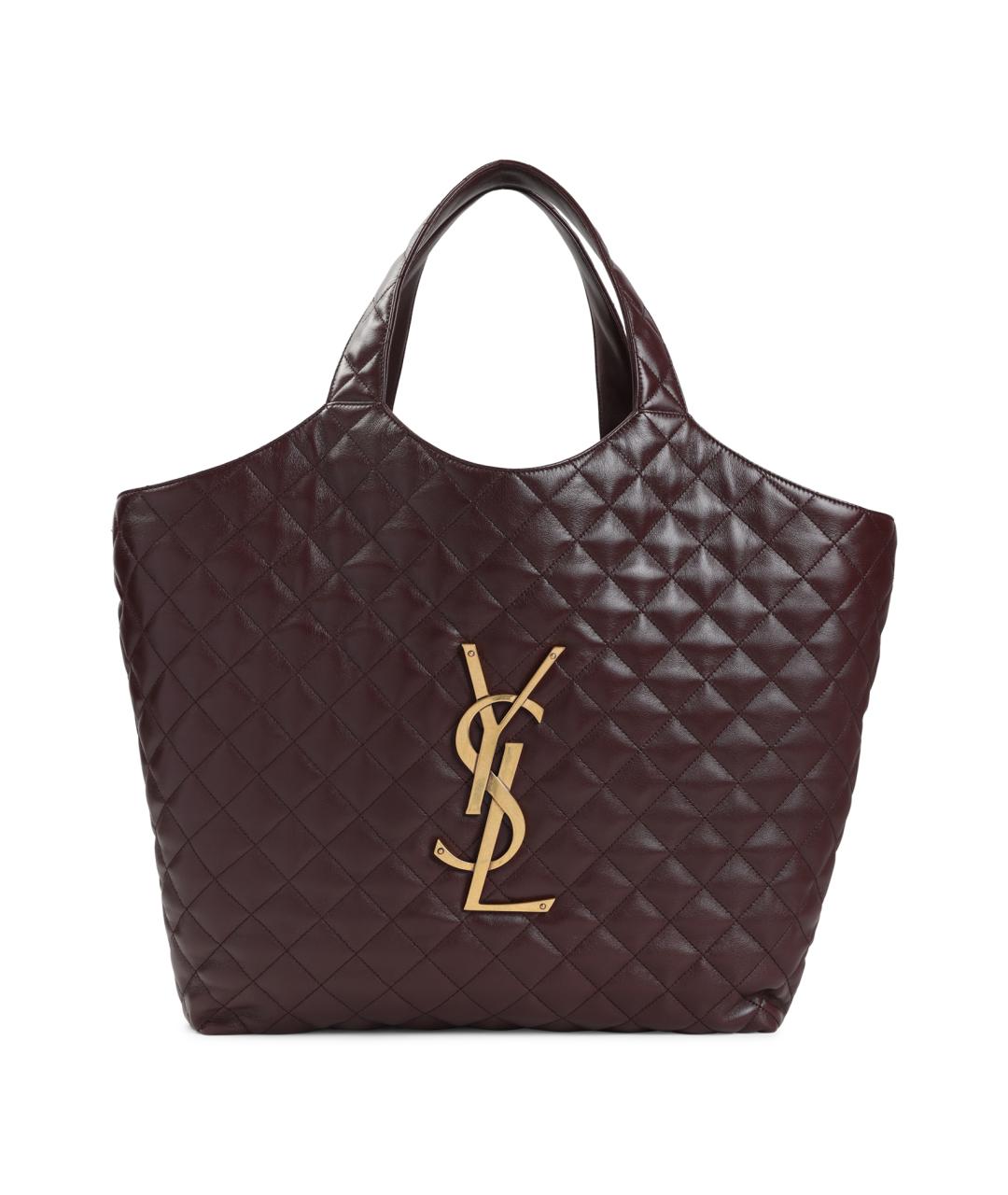 SAINT LAURENT Бордовая кожаная сумка тоут, фото 1