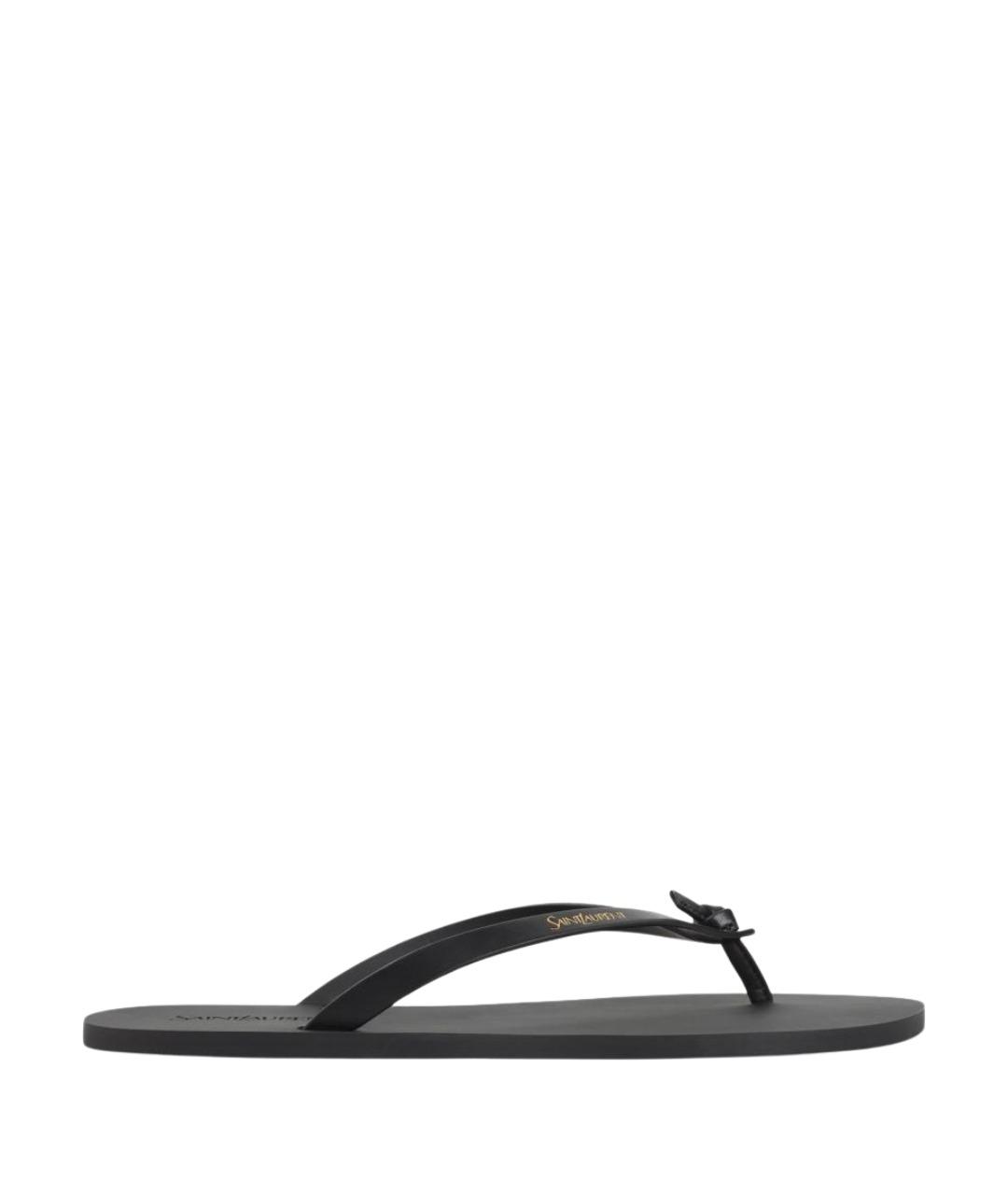 SAINT LAURENT Черные кожаные шлепанцы, фото 1