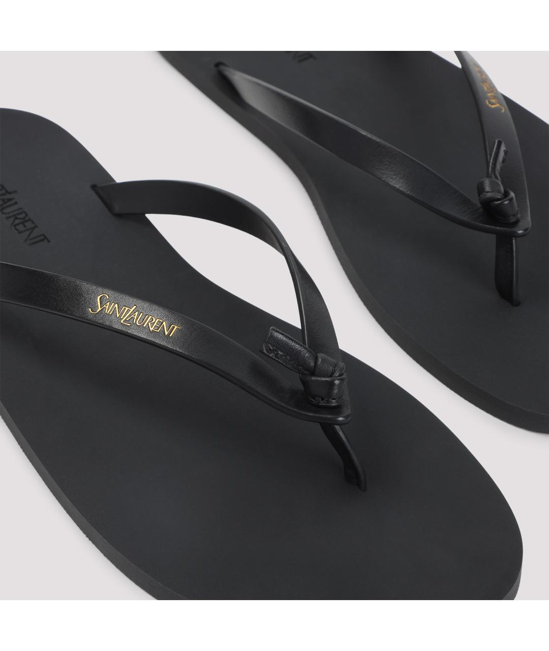 SAINT LAURENT Черные кожаные шлепанцы, фото 4