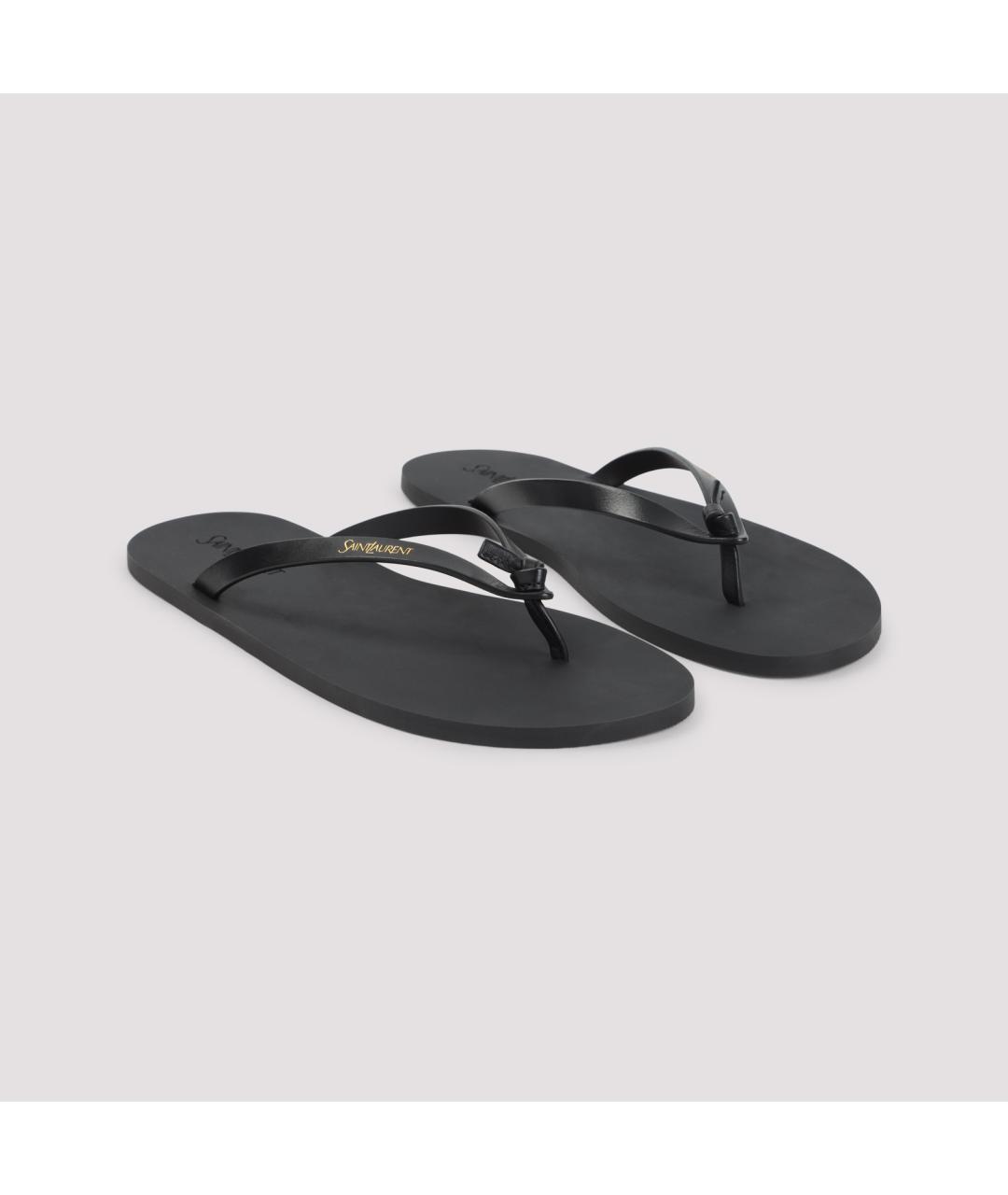 SAINT LAURENT Черные кожаные шлепанцы, фото 3