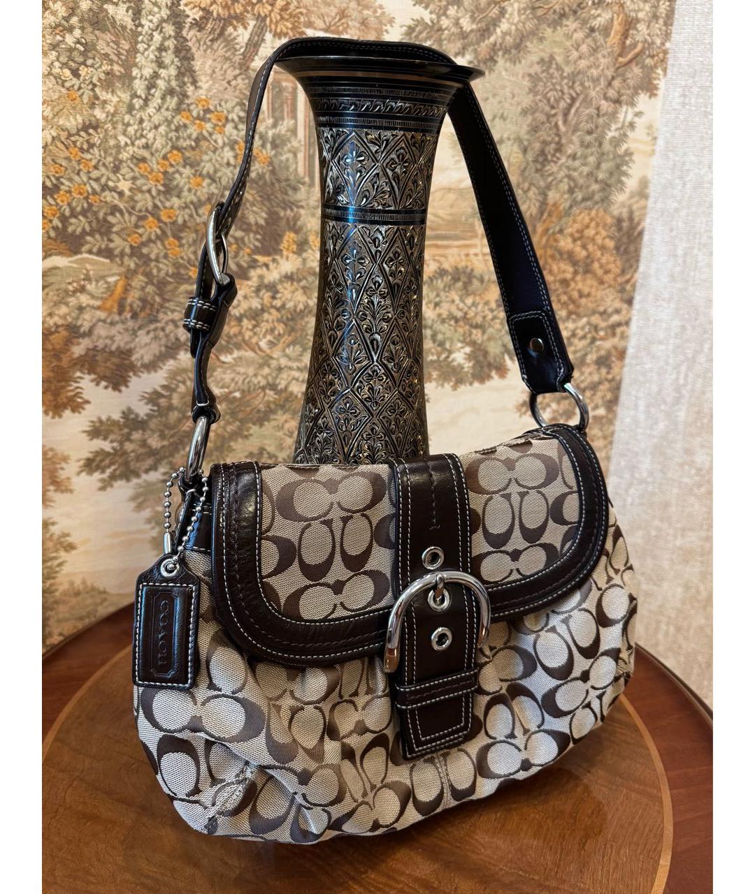 COACH Коричневая тканевая сумка через плечо, фото 2