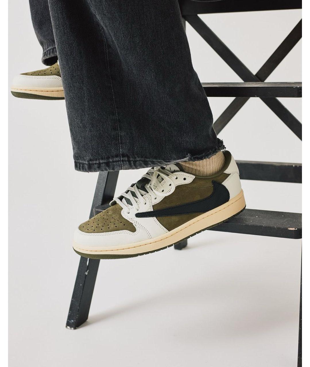 JORDAN Хаки кожаные низкие кроссовки / кеды, фото 8