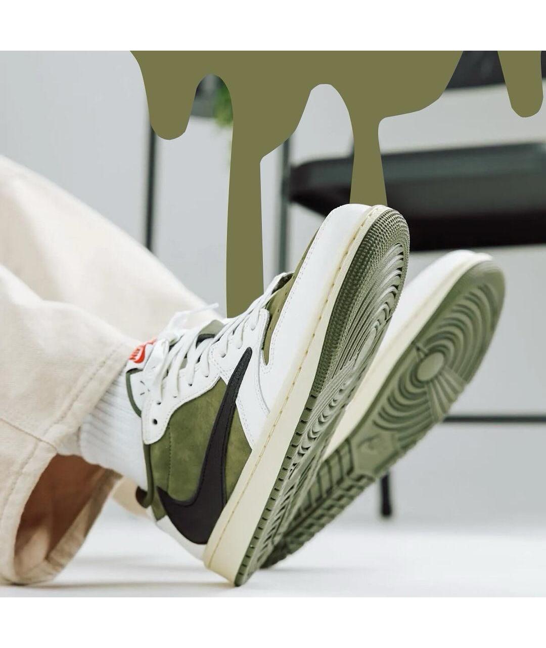 JORDAN Хаки кожаные низкие кроссовки / кеды, фото 7