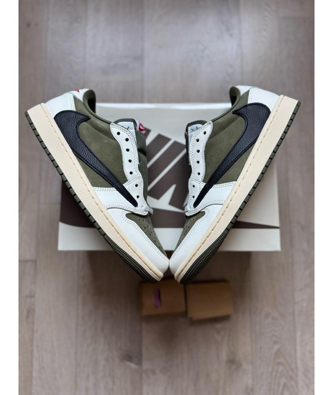 JORDAN Хаки кожаные низкие кроссовки / кеды, фото 3