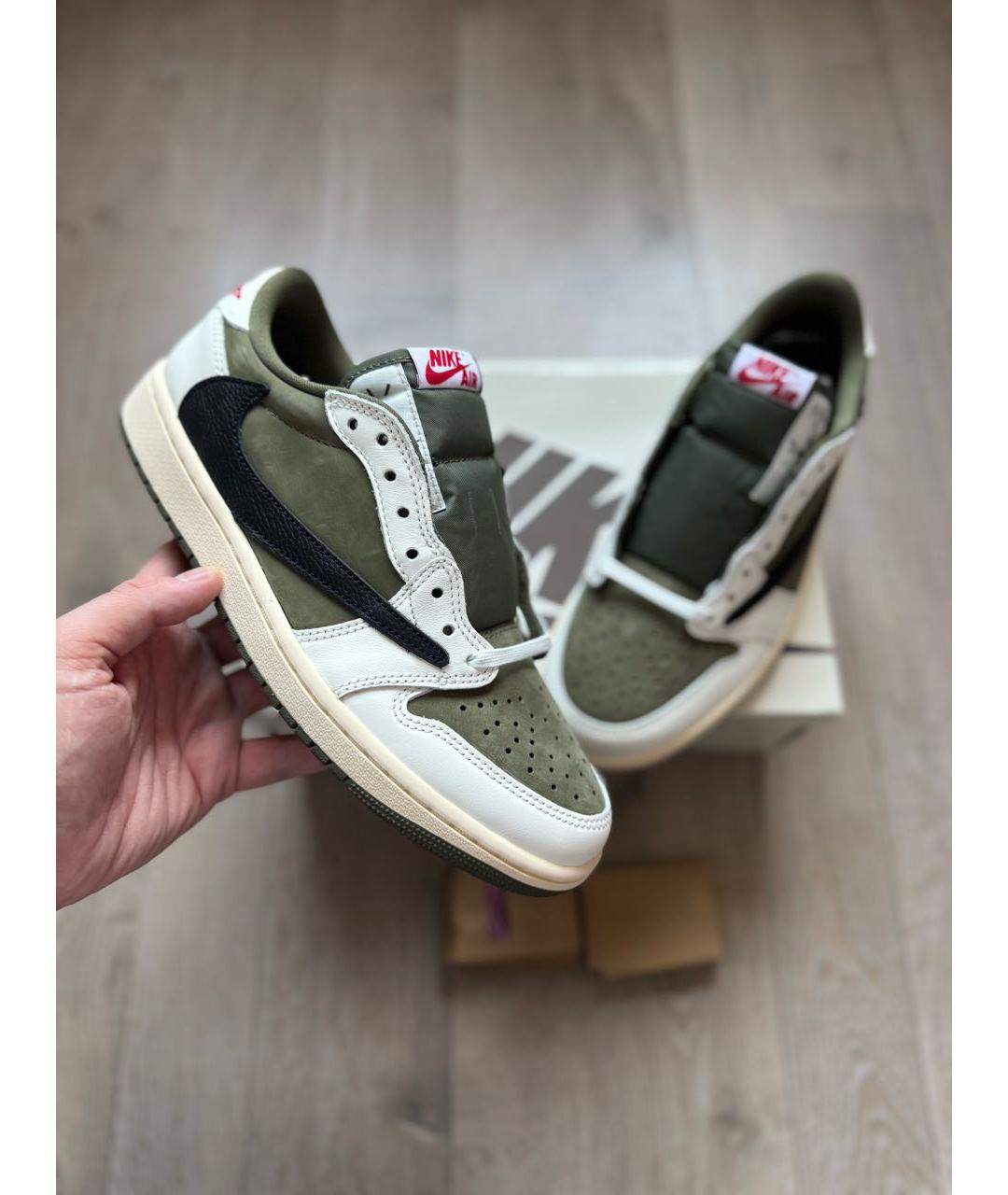 JORDAN Хаки кожаные низкие кроссовки / кеды, фото 2