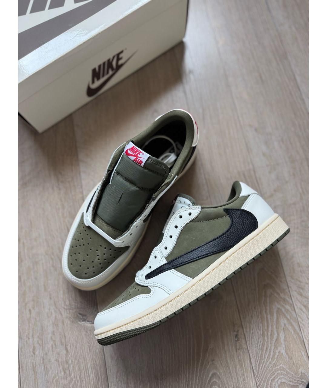 JORDAN Хаки кожаные низкие кроссовки / кеды, фото 4