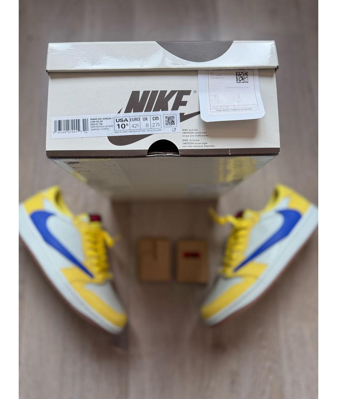 JORDAN Желтые кожаные низкие кроссовки / кеды, фото 6