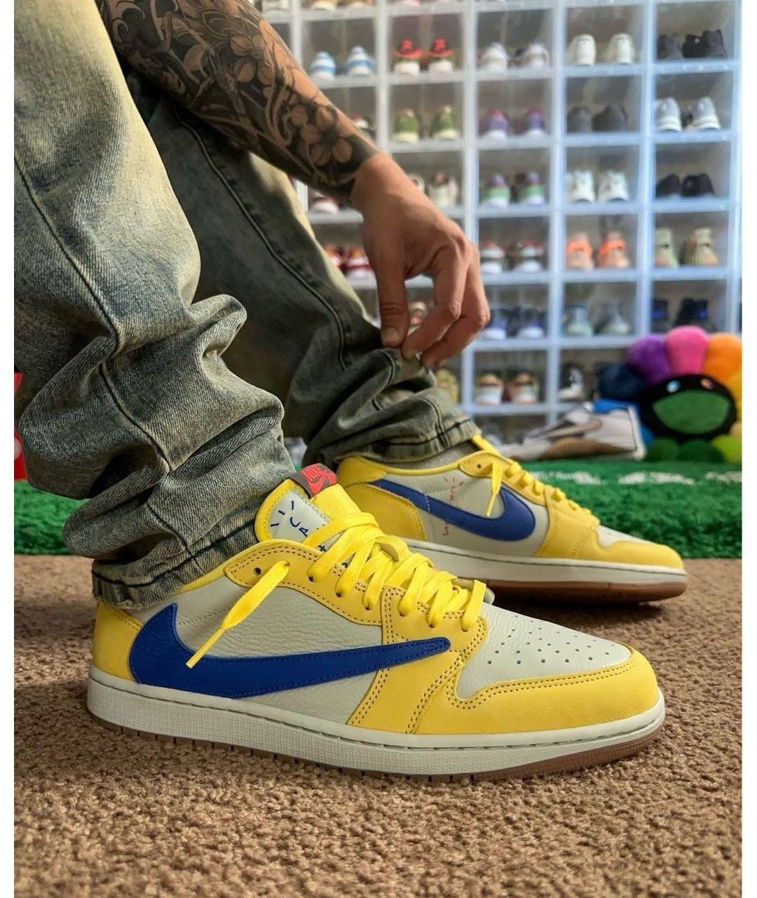 JORDAN Желтые кожаные низкие кроссовки / кеды, фото 7