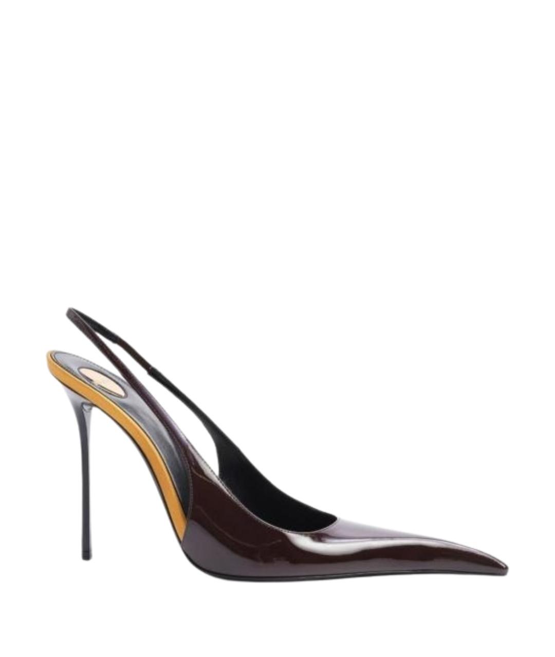 SAINT LAURENT Коричневые туфли из лакированной кожи, фото 1