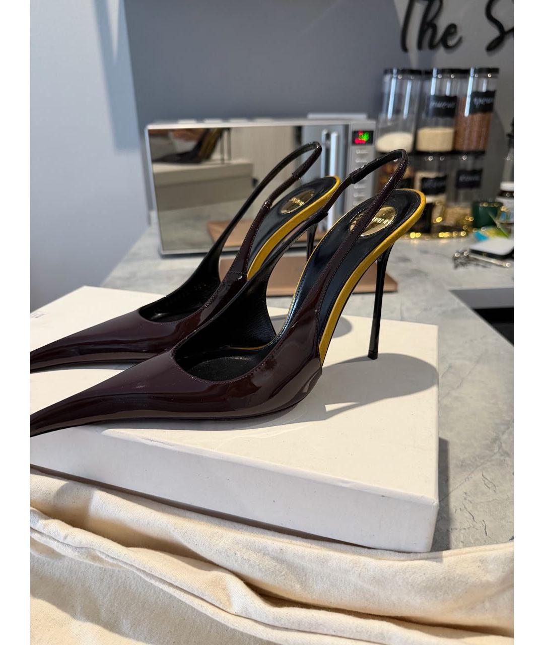 SAINT LAURENT Коричневые туфли из лакированной кожи, фото 5