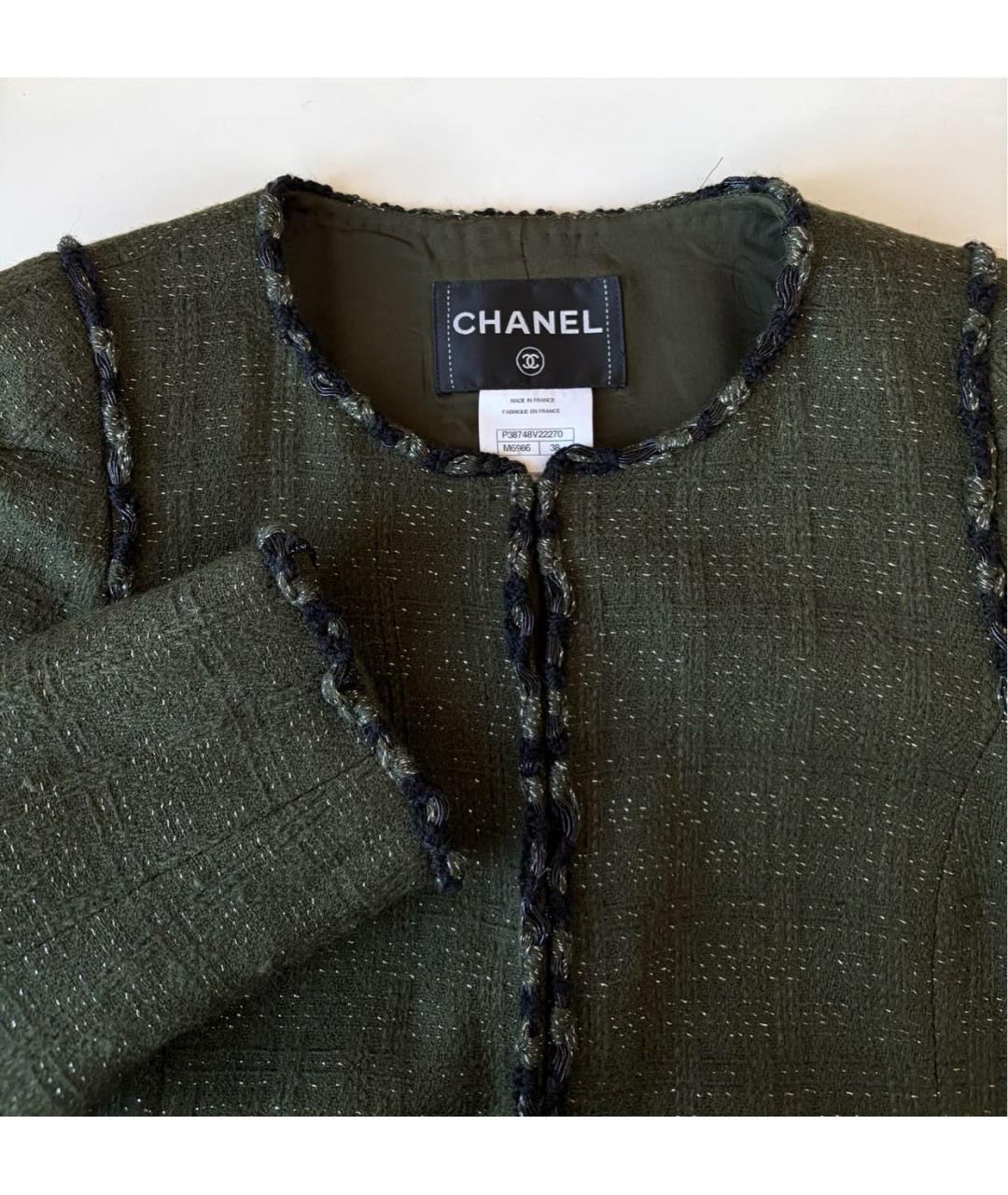 CHANEL Зеленый шерстяной жакет/пиджак, фото 4
