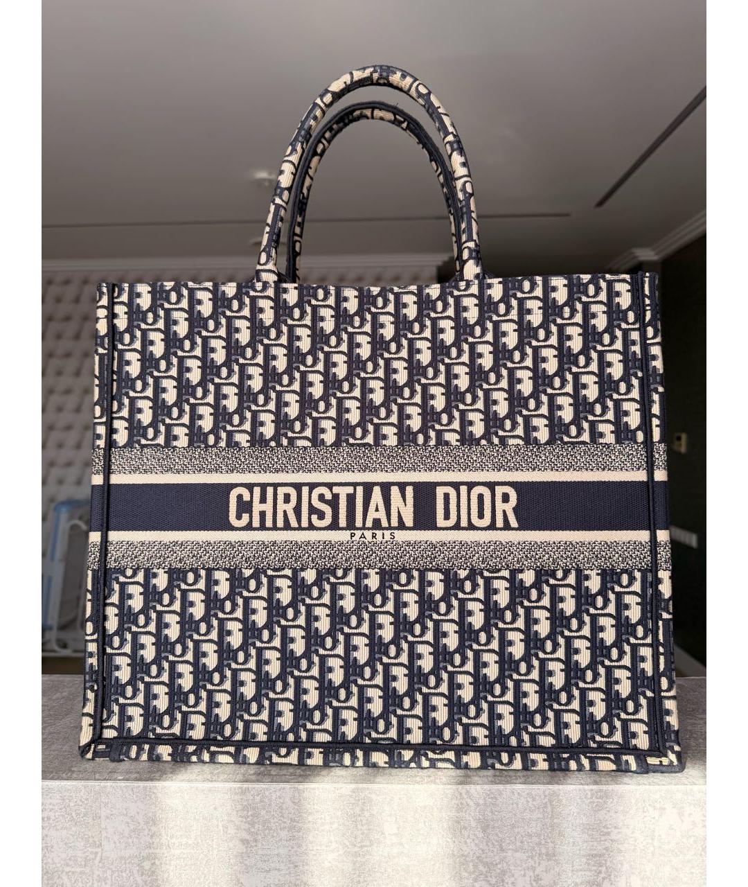 CHRISTIAN DIOR Темно-синяя жаккардовая сумка тоут, фото 7