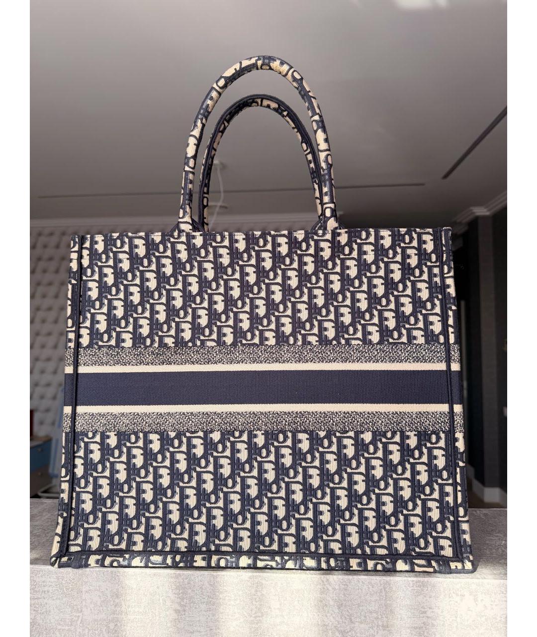 CHRISTIAN DIOR Темно-синяя жаккардовая сумка тоут, фото 3