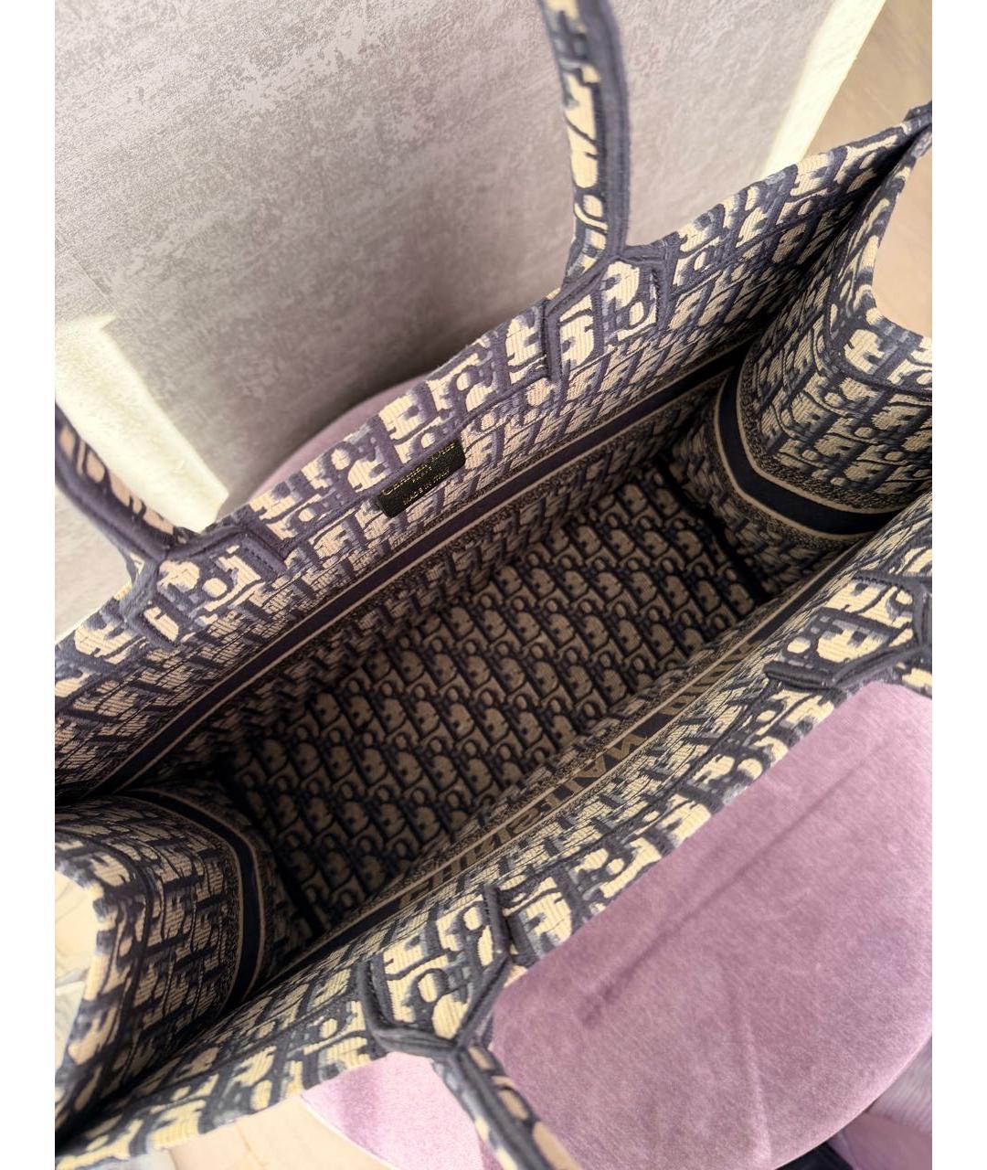 CHRISTIAN DIOR Темно-синяя жаккардовая сумка тоут, фото 5