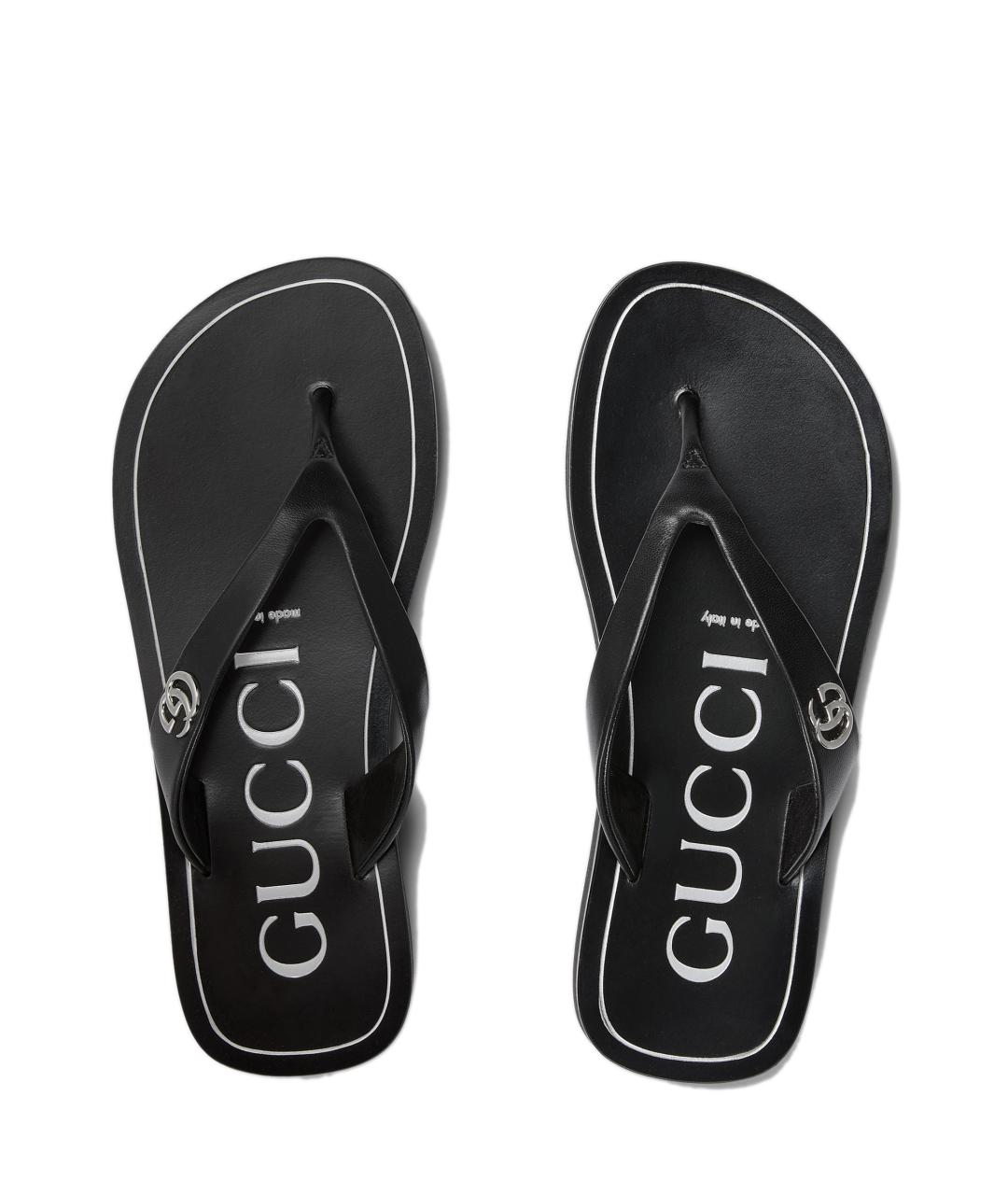 GUCCI Черные кожаные шлепанцы, фото 4