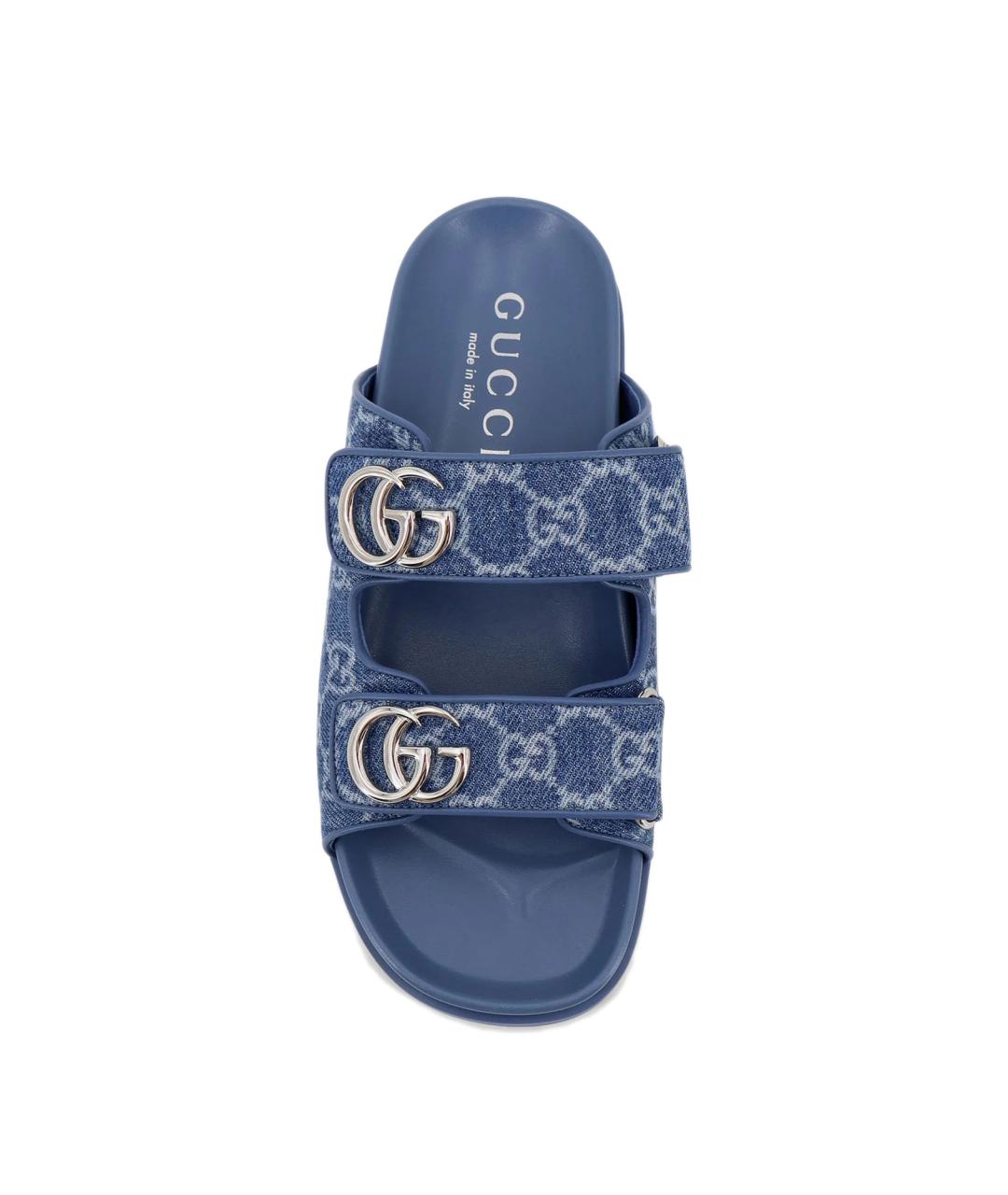 GUCCI Синие текстильные шлепанцы, фото 5