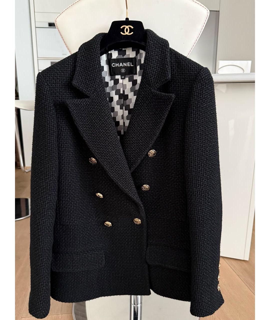 CHANEL Черный твидовый жакет/пиджак, фото 2