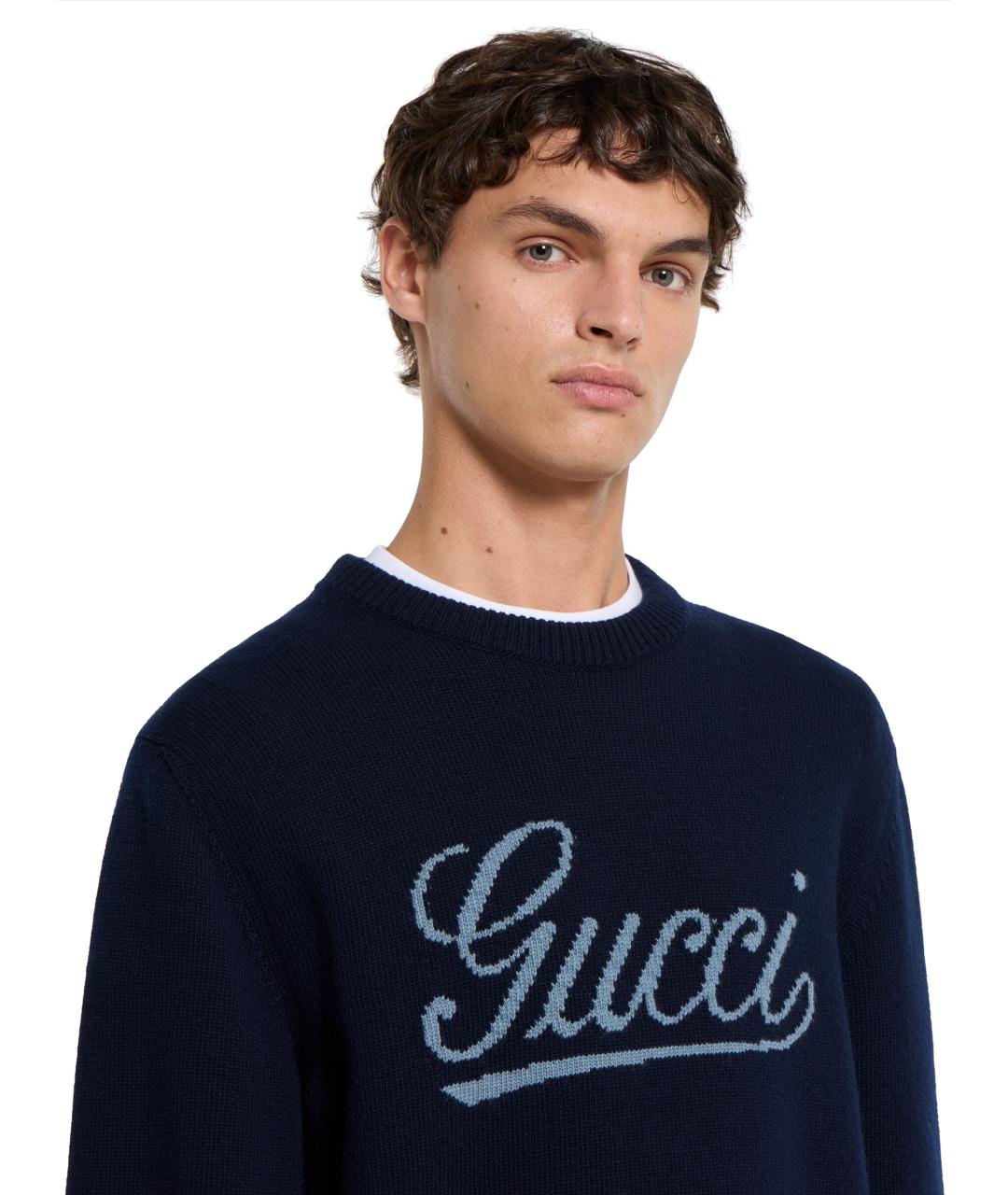 GUCCI Синий шерстяной джемпер / свитер, фото 3