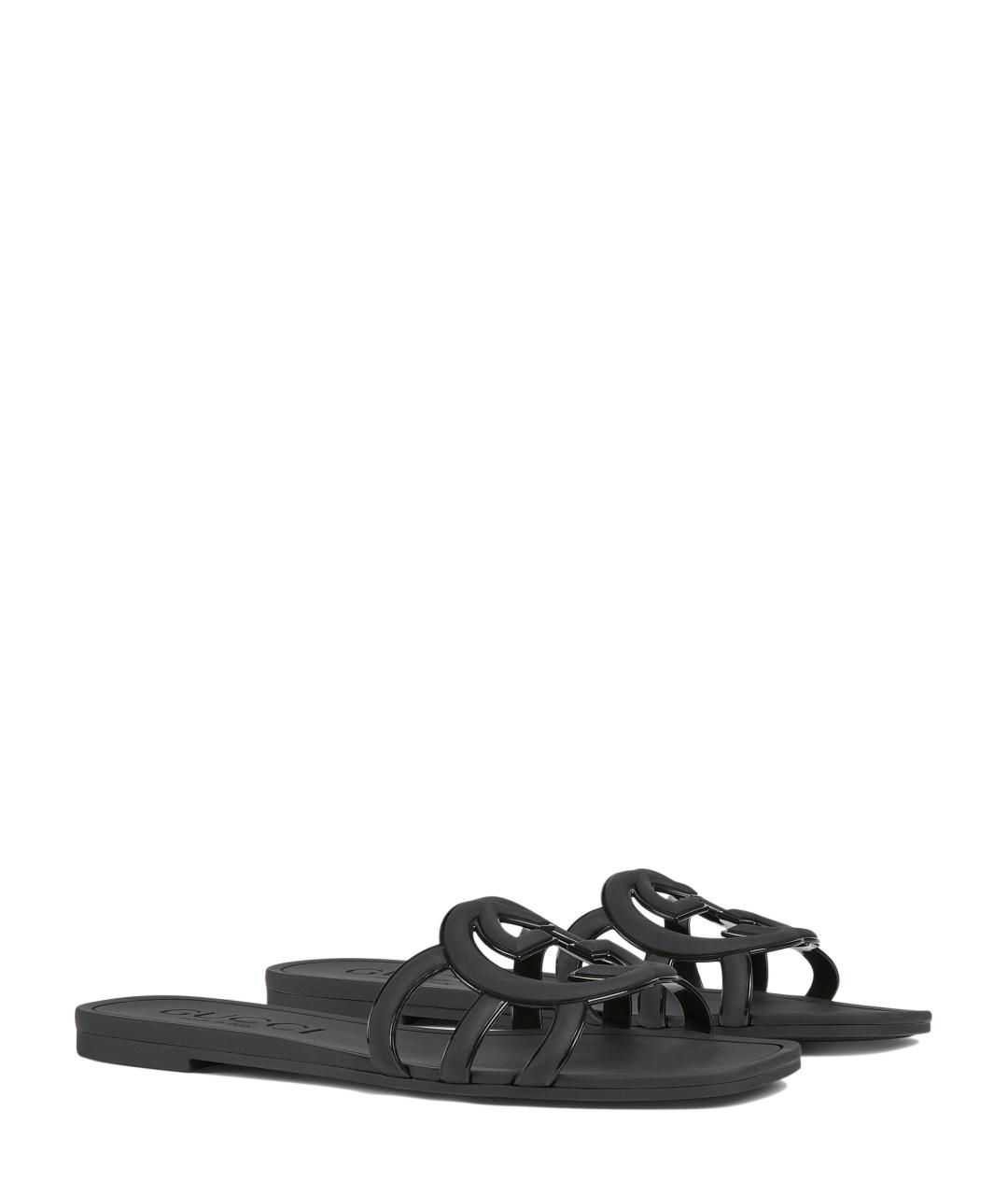 GUCCI Черные резиновые шлепанцы, фото 2