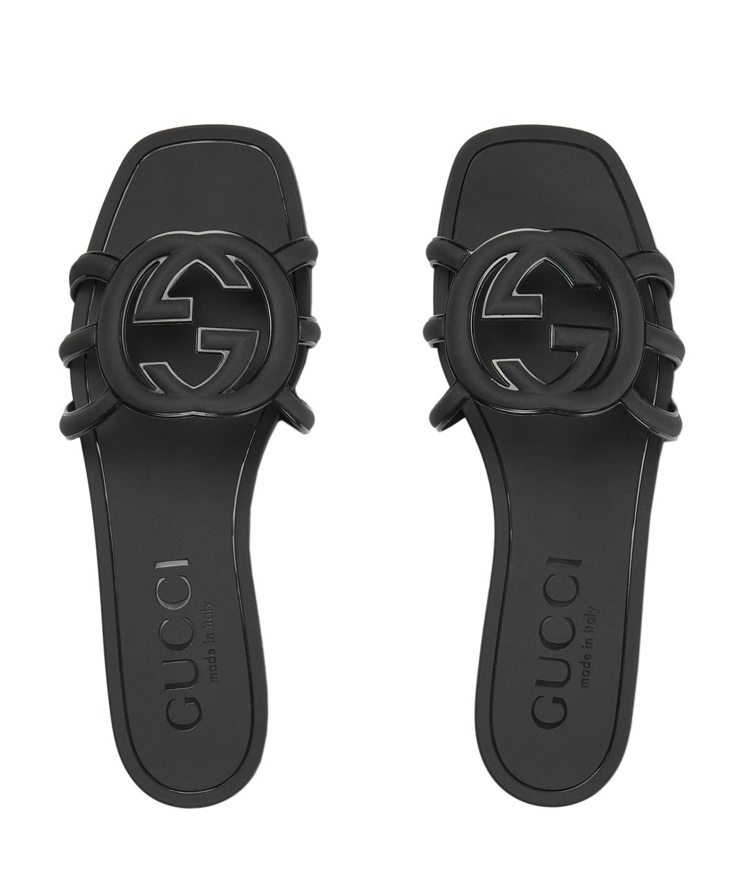 GUCCI Черные резиновые шлепанцы, фото 4