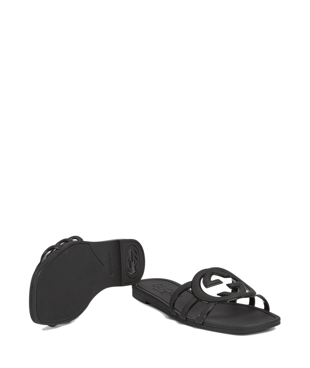 GUCCI Черные резиновые шлепанцы, фото 5