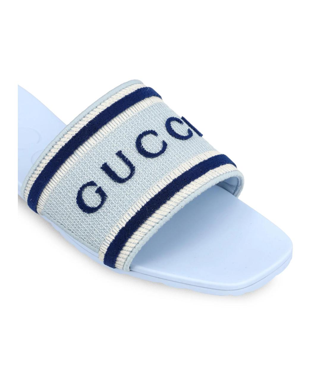 GUCCI Голубые текстильные шлепанцы, фото 4