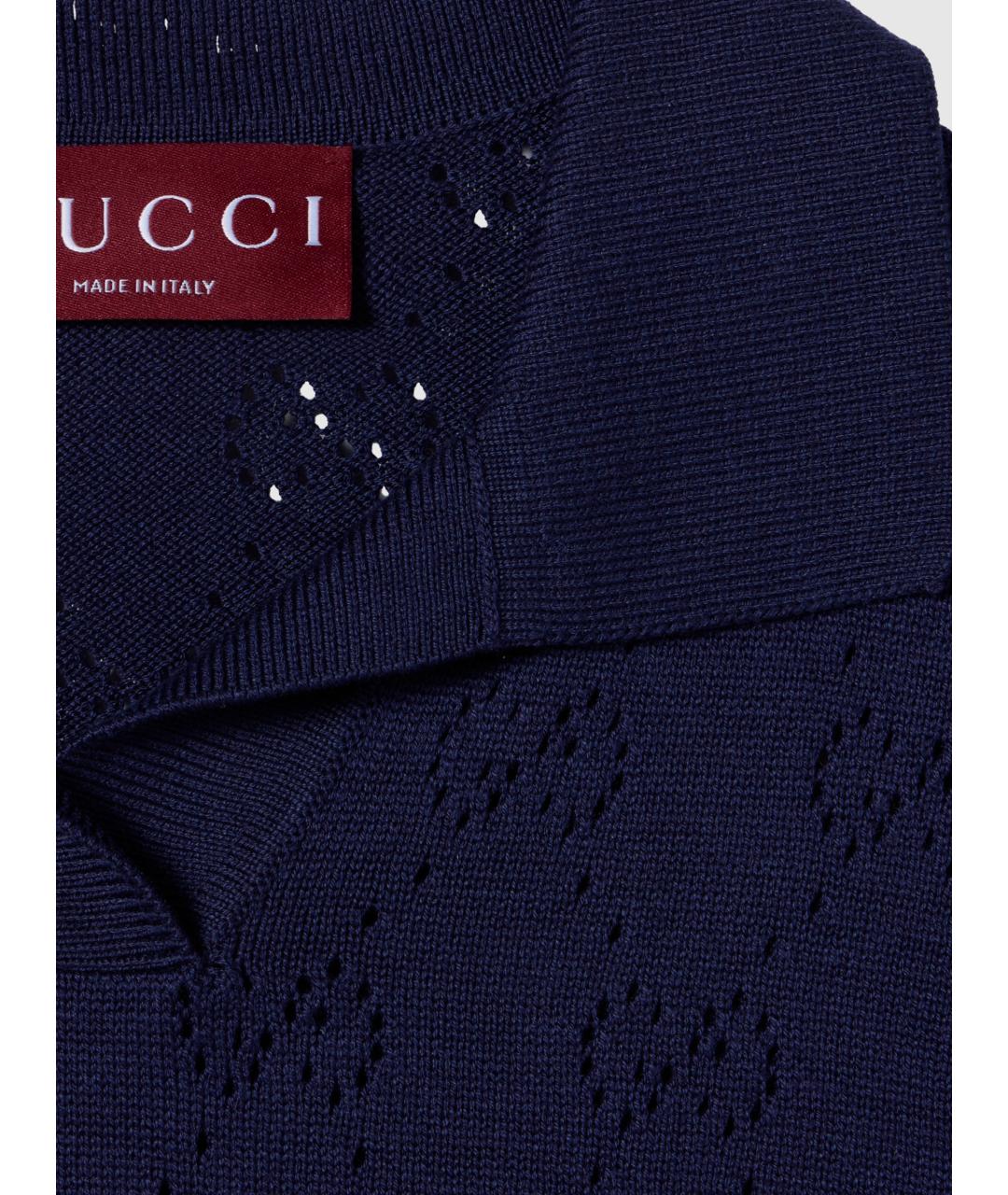 GUCCI Синяя шелковая футболка, фото 5