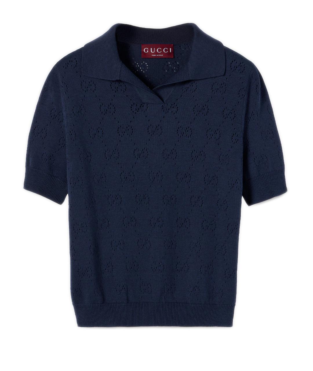 GUCCI Синяя шелковая футболка, фото 1