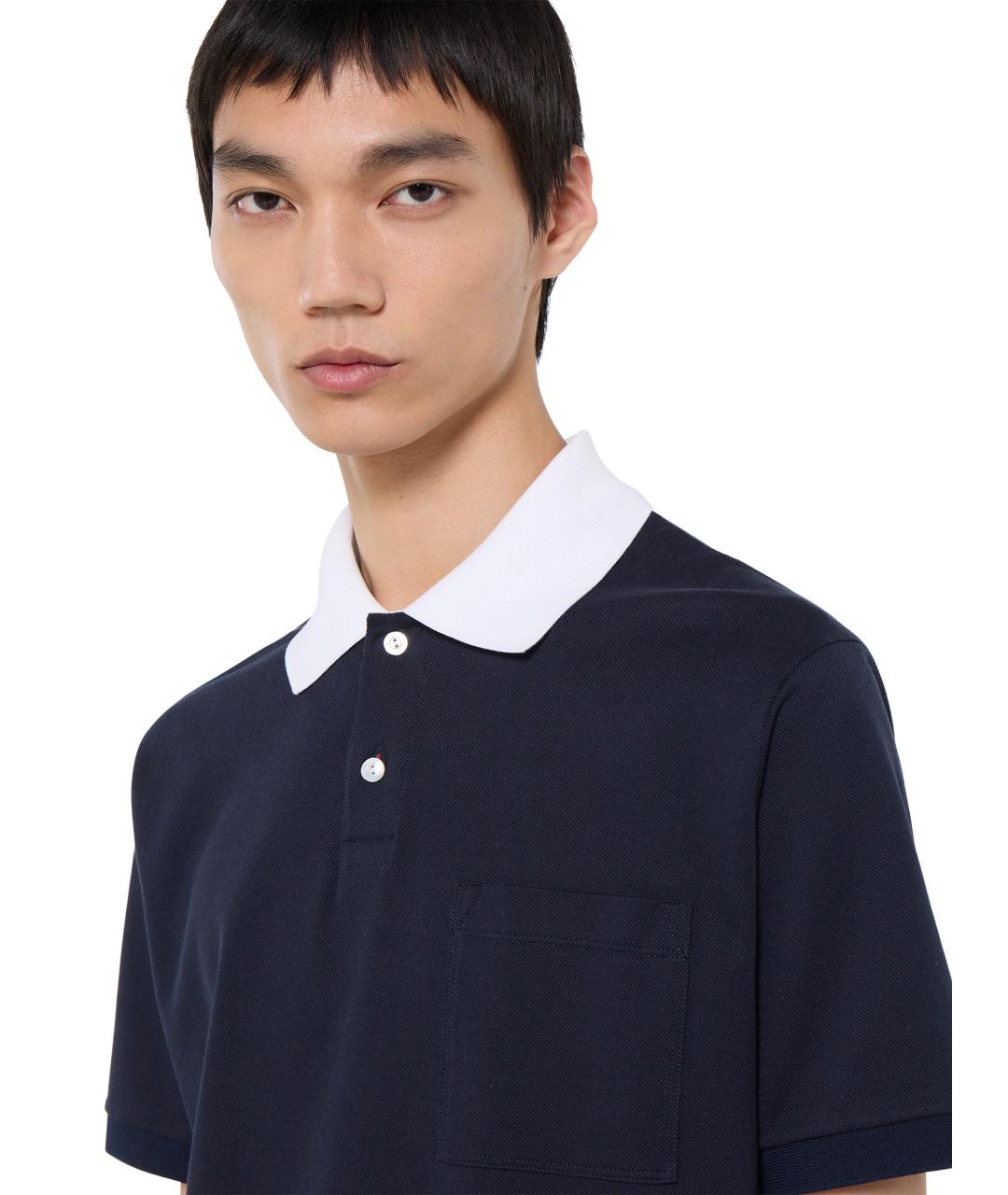 GUCCI Темно-синее хлопковое поло с коротким рукавом, фото 3