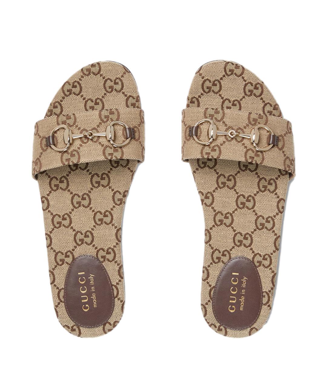 GUCCI Бежевые текстильные шлепанцы, фото 5