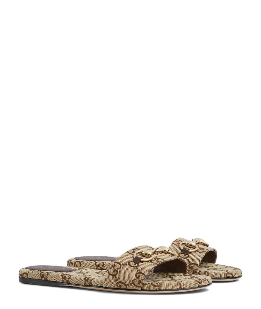 GUCCI Бежевые текстильные шлепанцы, фото 2