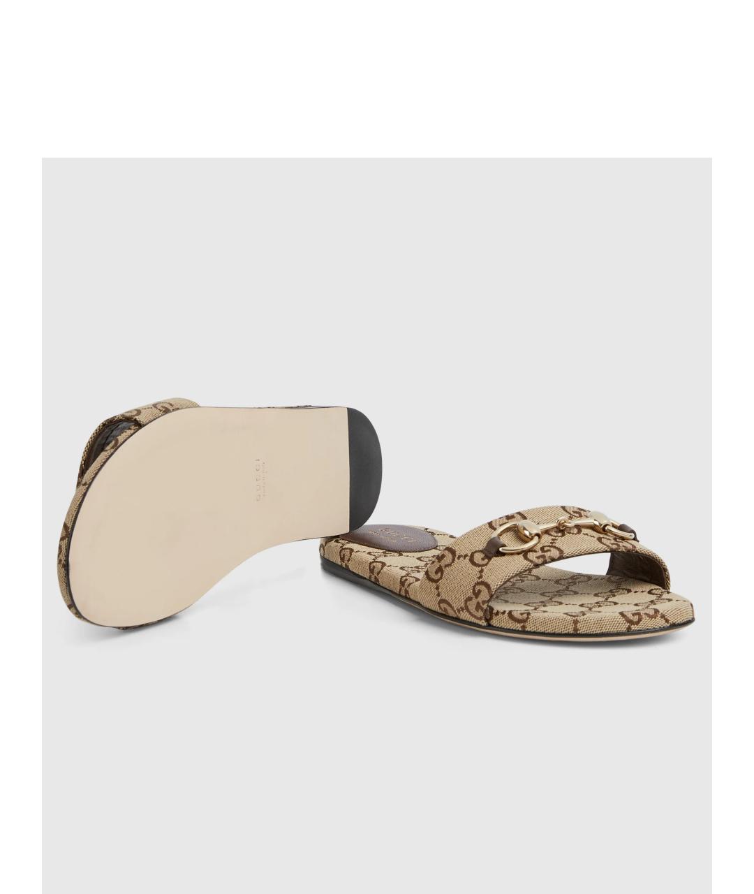 GUCCI Бежевые текстильные шлепанцы, фото 6